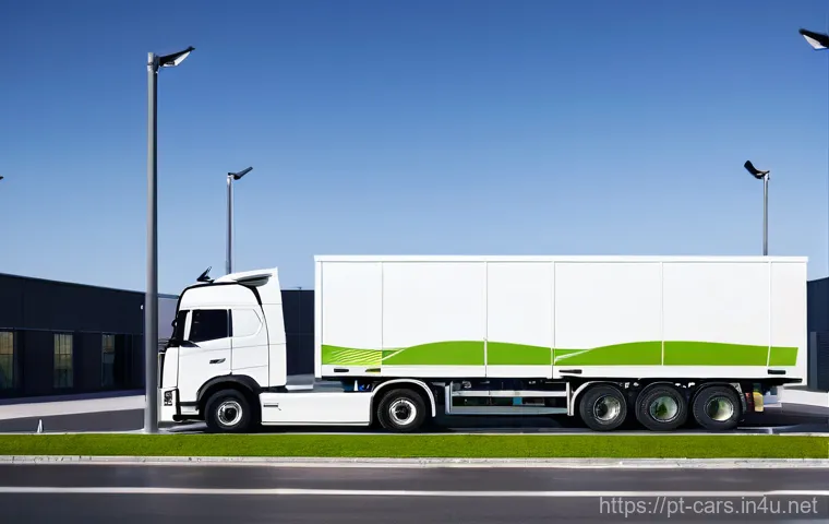특수 차량의 최신 배출가스 저감 기술 - **Prompt:** A state-of-the-art electric heavy-duty truck, resembling a modern Volvo or Scania model,...