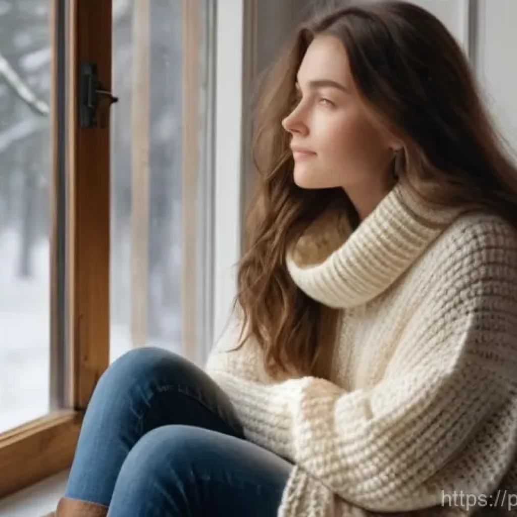 대형 트럭의 주요 브랜드 비교 - A serene young woman, aged 20s, with long, wavy brown hair, is comfortably seated on a window bench ...