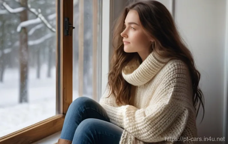 대형 트럭의 주요 브랜드 비교 - A serene young woman, aged 20s, with long, wavy brown hair, is comfortably seated on a window bench ...