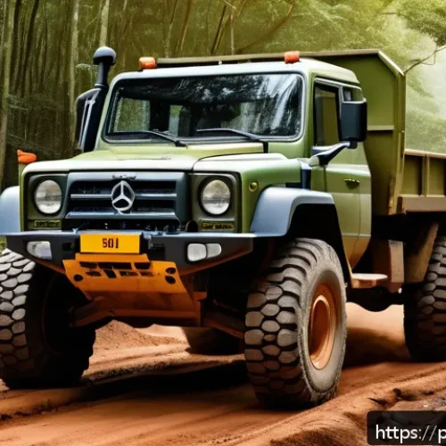 Home 17 대형 트럭의 오프로드 성능 평가 - A heavy-duty off-road truck with reinforced suspension and hydraulic shock absorbers navigating a ro...